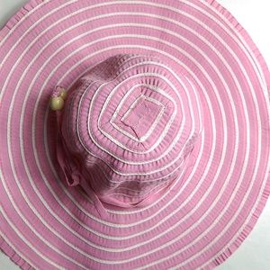 Summer Sun Floppy Hat Wide brim Barbie Pink White Stripe XL